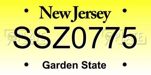 SSZ0775 New Jersey License Plate
