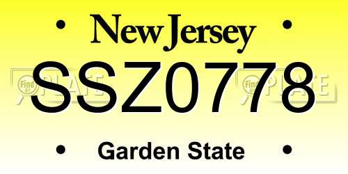 SSZ0778 New Jersey License Plate
