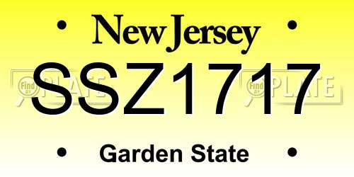 SSZ1717 New Jersey License Plate