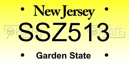 SSZ513 New Jersey License Plate