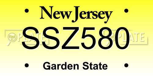 SSZ580 New Jersey License Plate