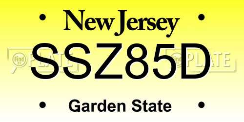 SSZ85D New Jersey License Plate