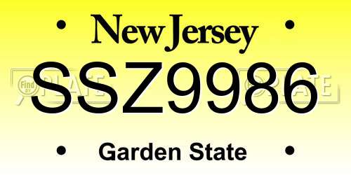 SSZ9986 New Jersey License Plate