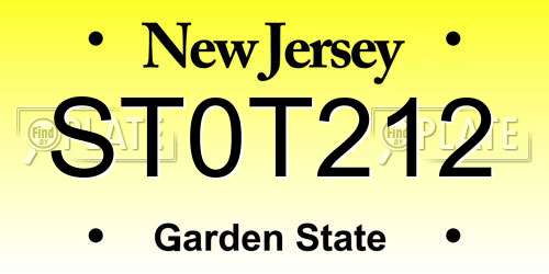 ST0T212 New Jersey License Plate