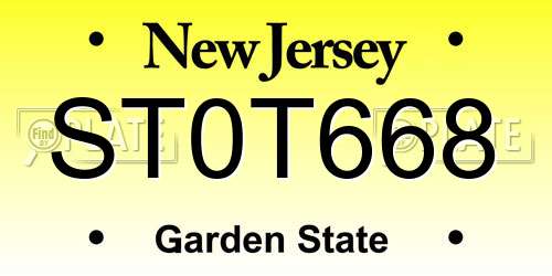 ST0T668 New Jersey License Plate