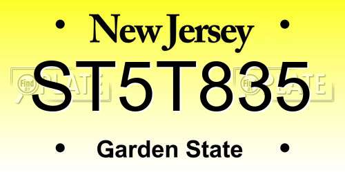 ST5T835 New Jersey License Plate