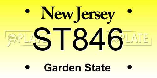 ST846 New Jersey License Plate