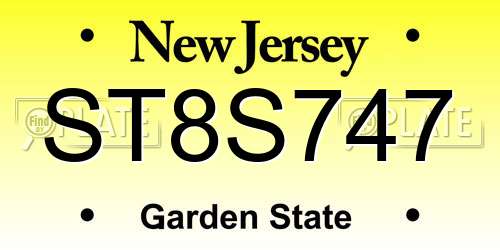 ST8S747 New Jersey License Plate