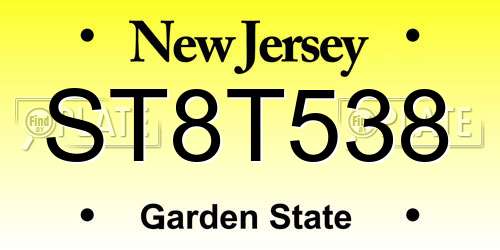 ST8T538 New Jersey License Plate