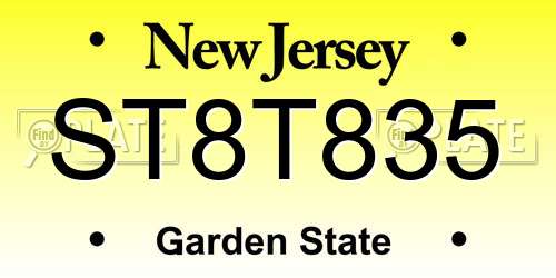 ST8T835 New Jersey License Plate