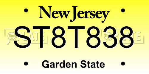 ST8T838 New Jersey License Plate