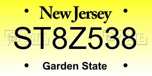 ST8Z538 New Jersey License Plate