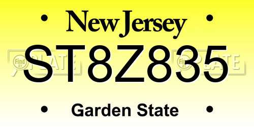 ST8Z835 New Jersey License Plate
