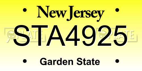 STA4925 New Jersey License Plate