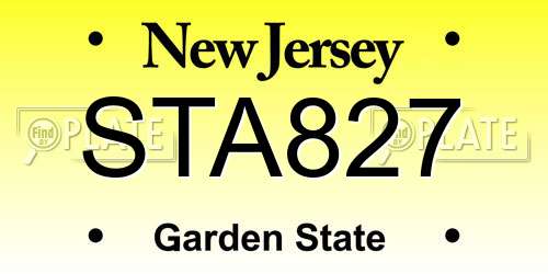 STA827 New Jersey License Plate