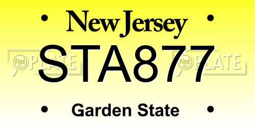 STA877 New Jersey License Plate