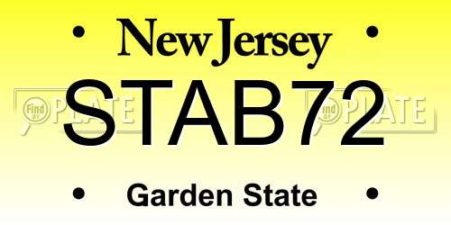 STAB72 New Jersey License Plate