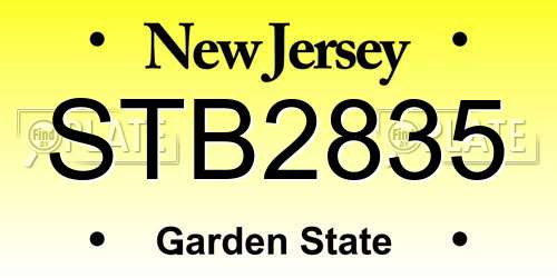 STB2835 New Jersey License Plate