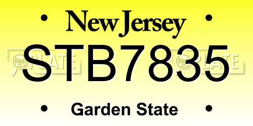 STB7835 New Jersey License Plate