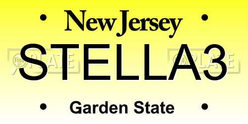STELLA3 New Jersey License Plate