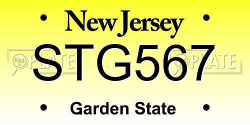 STG567 New Jersey License Plate