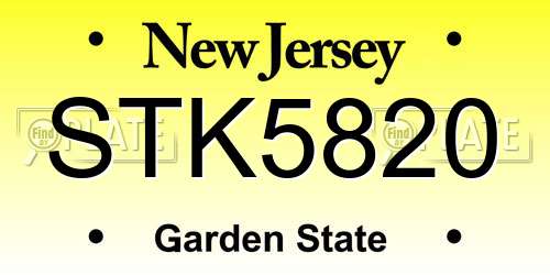 STK5820 New Jersey License Plate