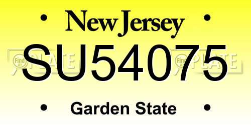 SU54075 New Jersey License Plate