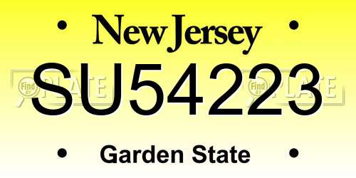 SU54223 New Jersey License Plate