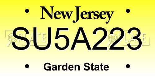 SU5A223 New Jersey License Plate