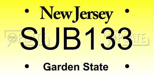 SUB133 New Jersey License Plate