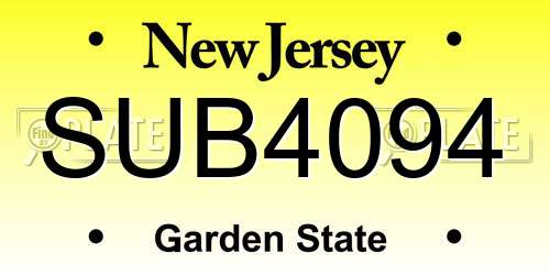 SUB4094 New Jersey License Plate