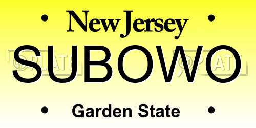 SUBOWO New Jersey License Plate