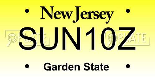 SUN10Z New Jersey License Plate