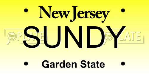 SUNDY New Jersey License Plate