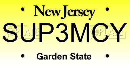 SUP3MCY New Jersey License Plate