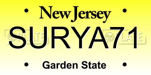SURYA71 New Jersey License Plate
