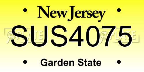 SUS4075 New Jersey License Plate