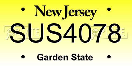 SUS4078 New Jersey License Plate