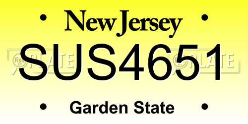 SUS4651 New Jersey License Plate