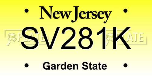 SV281K New Jersey License Plate