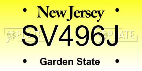 SV496J New Jersey License Plate
