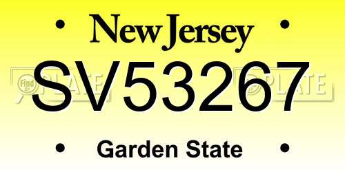 SV53267 New Jersey License Plate