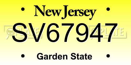 SV67947 New Jersey License Plate