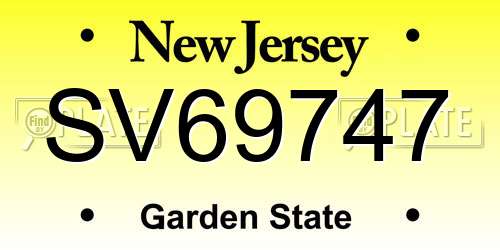 SV69747 New Jersey License Plate