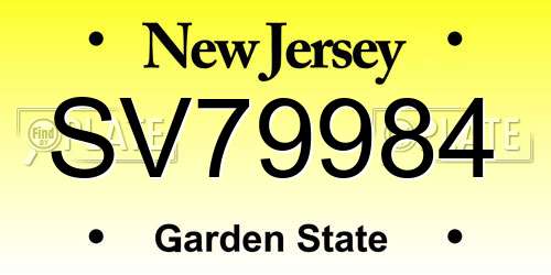 SV79984 New Jersey License Plate