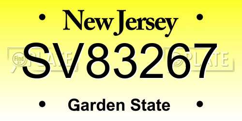 SV83267 New Jersey License Plate