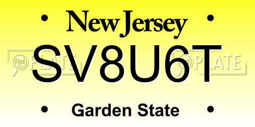 SV8U6T New Jersey License Plate