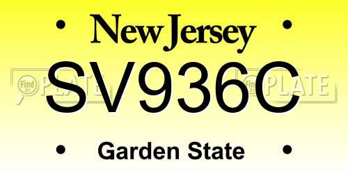 SV936C New Jersey License Plate