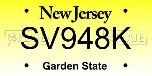 SV948K New Jersey License Plate