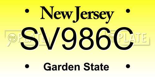 SV986C New Jersey License Plate